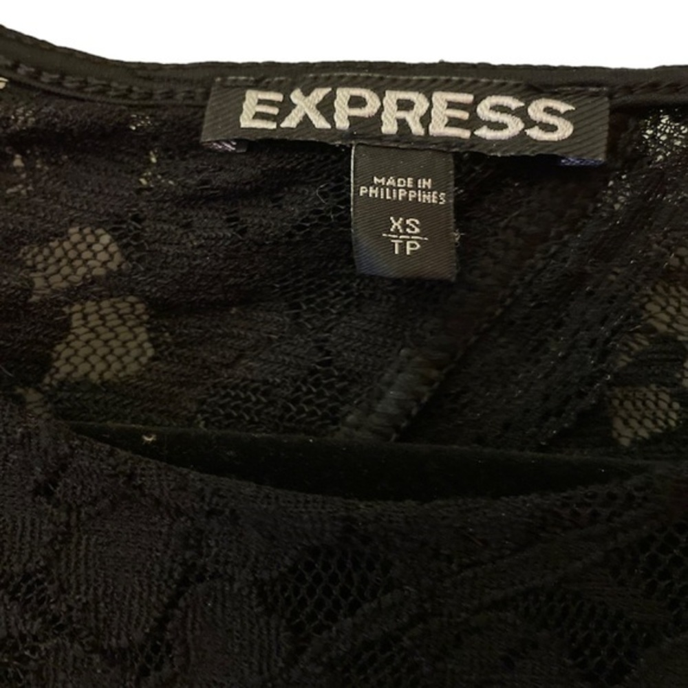 ❄️ 5/$25 Express Black Lace Overlay‎ Open Back Cocktail Dress XS - Picture 8 of 8